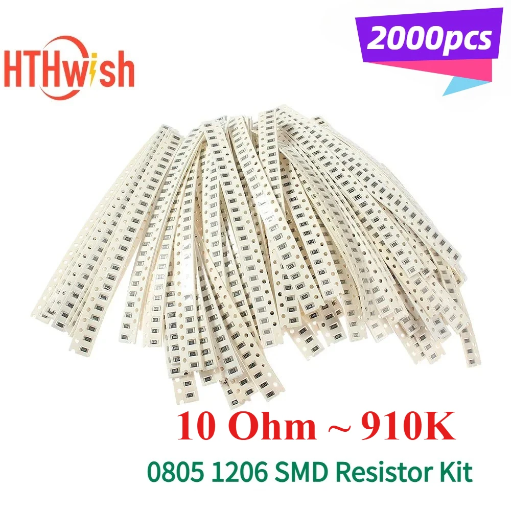 

2000PCS 0805 1206 SMD Resistor Kit 80 Values 10 Ohm ~ 910K 5% Accuracy10 ohm 100 ohm 1K 10K New Chip Resistor Assorted Set,