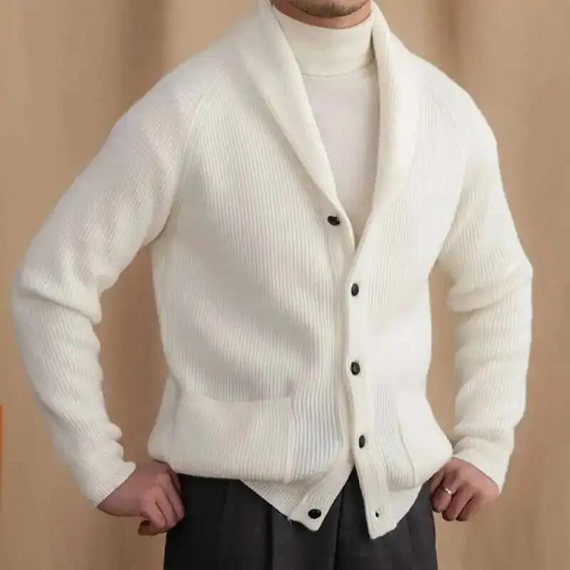 

Winter British Retro Sweater Cardigan Warm Coat Men Single Breasted Top Cardigan Pocket Knitting Sweaters Solid Color Sweater