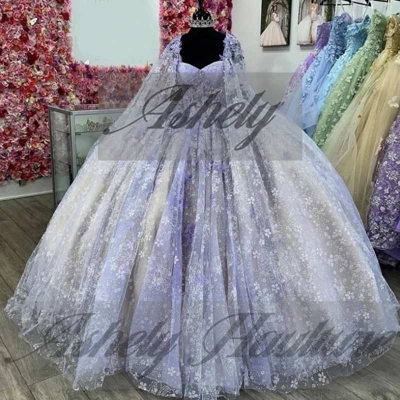 Imagem real lavanda 15 vestido quinceanera com capa borboleta ruched vestido de baile baile festa de aniversário pageant personalizado