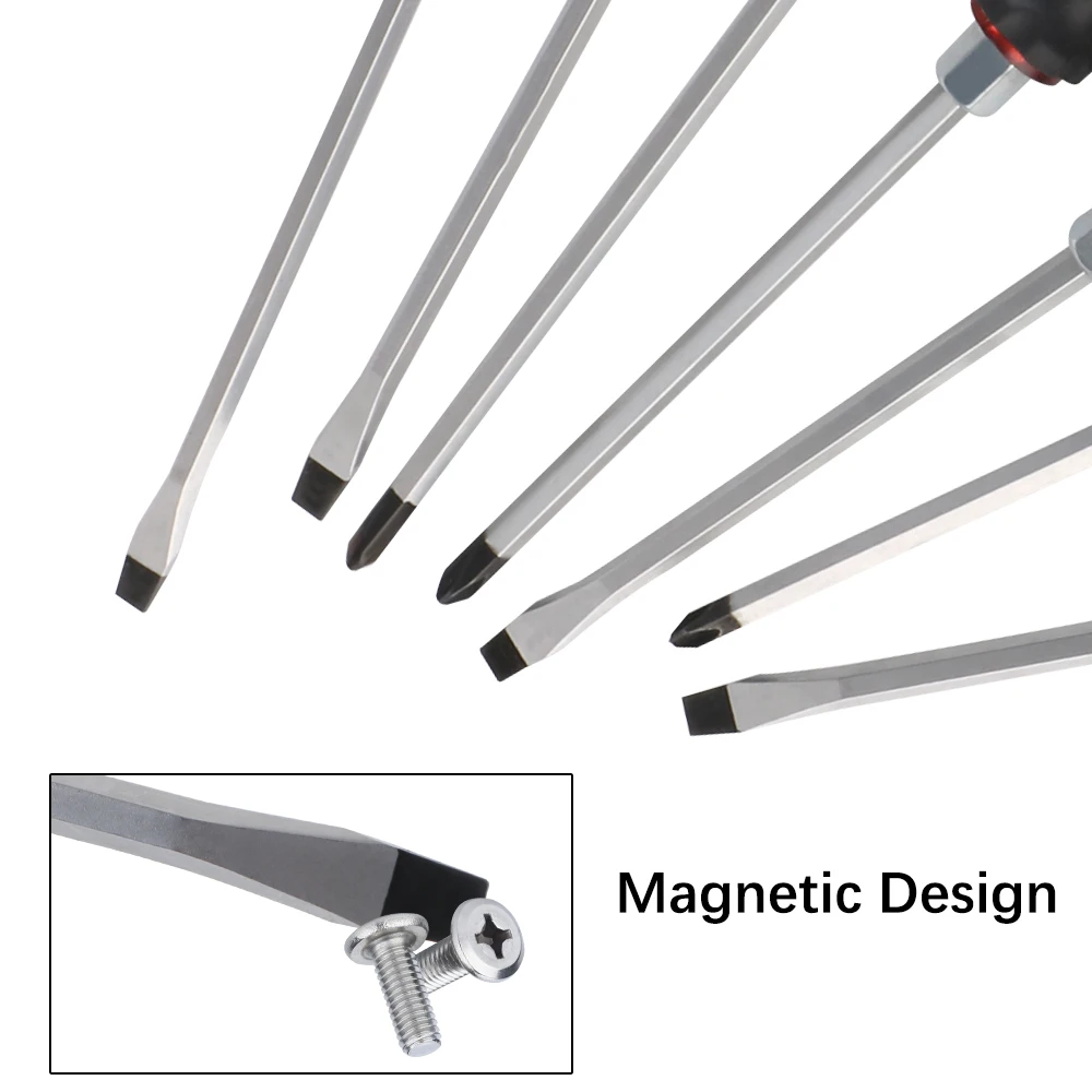 With Through hole Phillips Slotted Types 7pcs/set Chrome Vanadium Steel Effective Magnetic Tappped Screwdriver Set