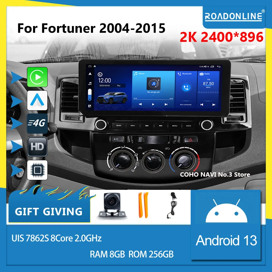 

COHO For Toyota Fortuner 2004-2015 Android 13 12.3inch 2400*896 2K screen QLED 8Core 8+256G Car Multimedia Player Stereo Radio