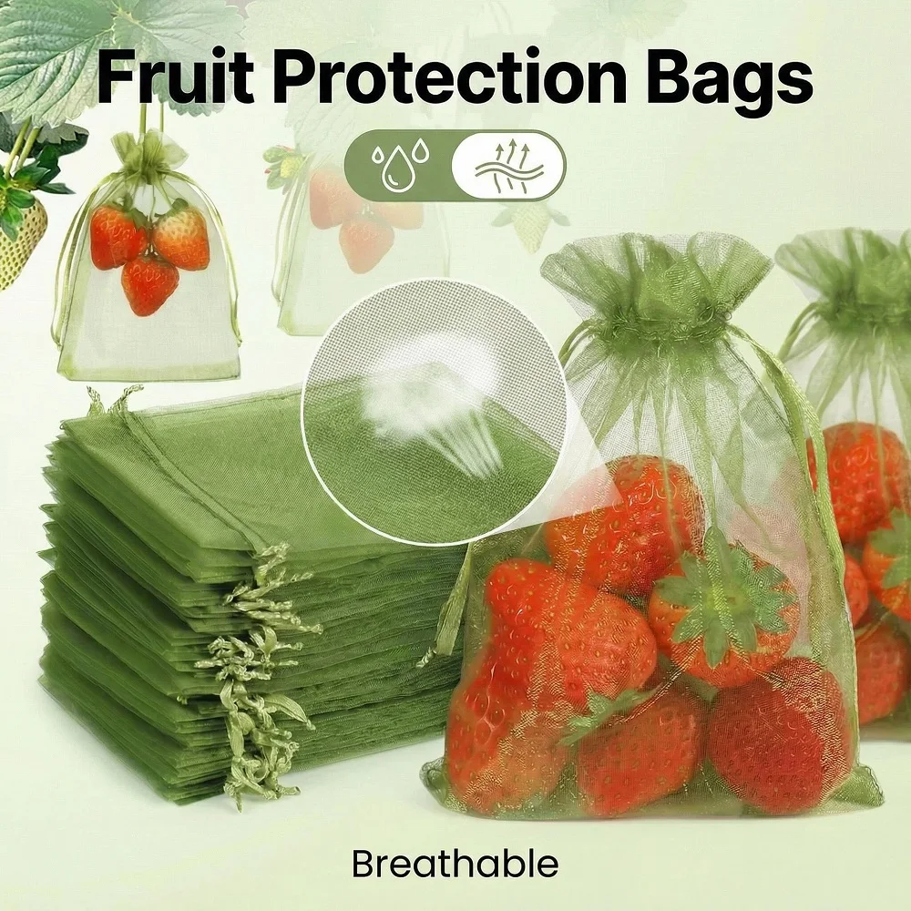

100pcs Grape Protection Bag Grow Bag Mesh Fruit Pest Control Products Breathable Gauze Strawberry Seedling Bags Organza
