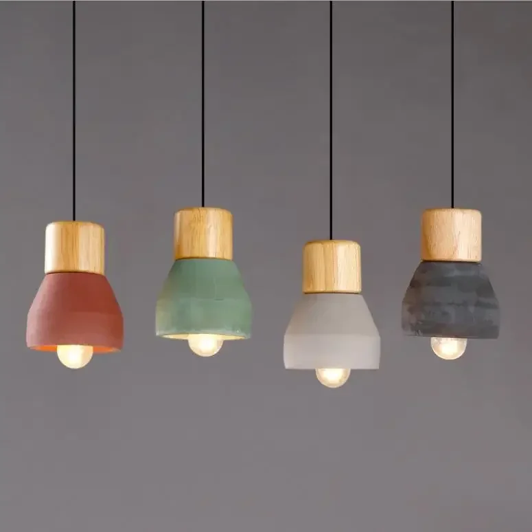 

American Country Style cement Pendant Light 120cm wire E27 / E26 Socket Droplight 4 colors wood indoor Decoration Hanging Lamp