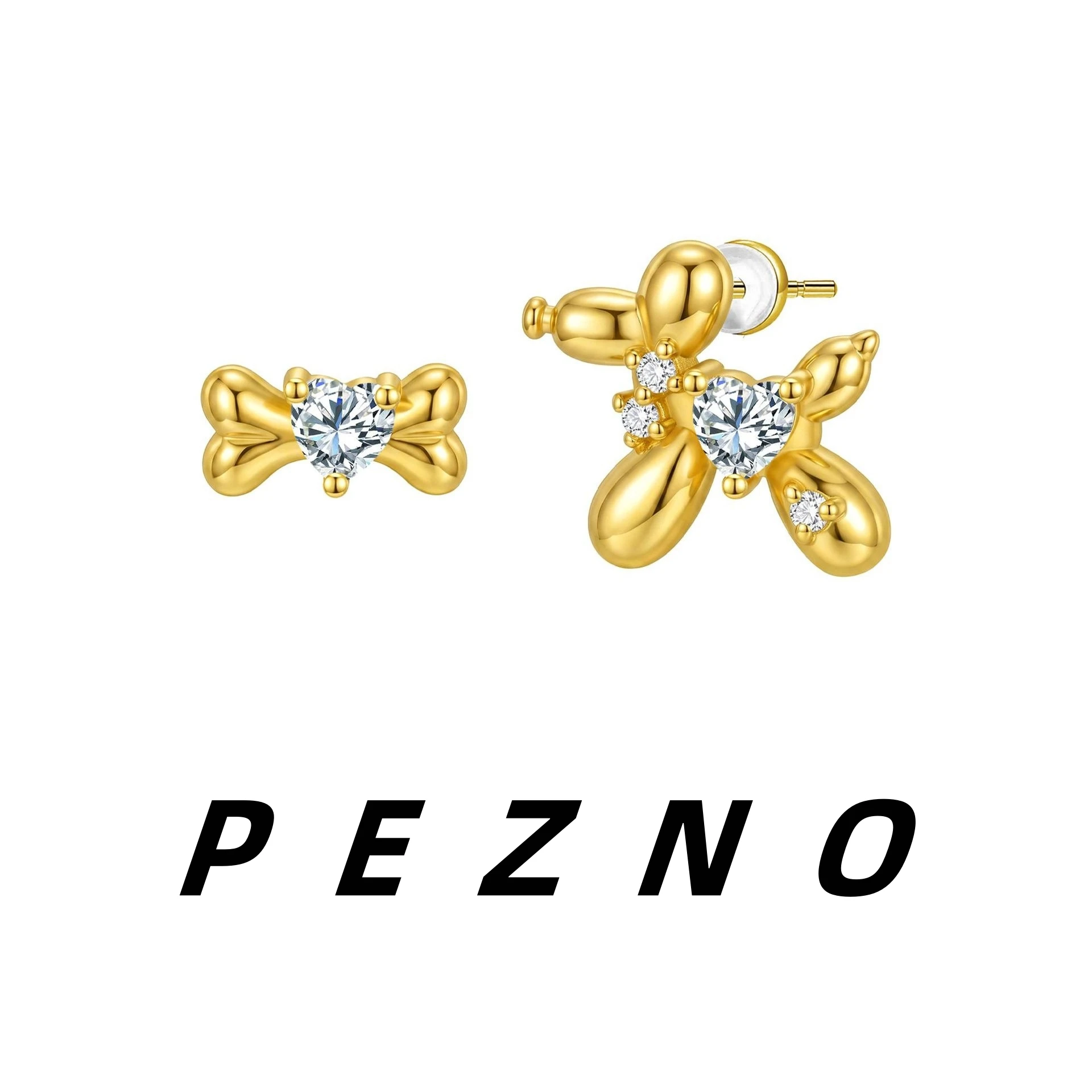 

18K Gold Plated Asymmetric Balloon Dog Stud Earrings for Women Hypoallergenic Heart CZ Cute Earrings Gift for Her