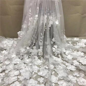 Bianco 3D Perline Tessuto di pizzo Maglia di alta qualità Ricamo Applique Tulle Nigeriano Tessuti di pizzo per feste per la sposa LY1355