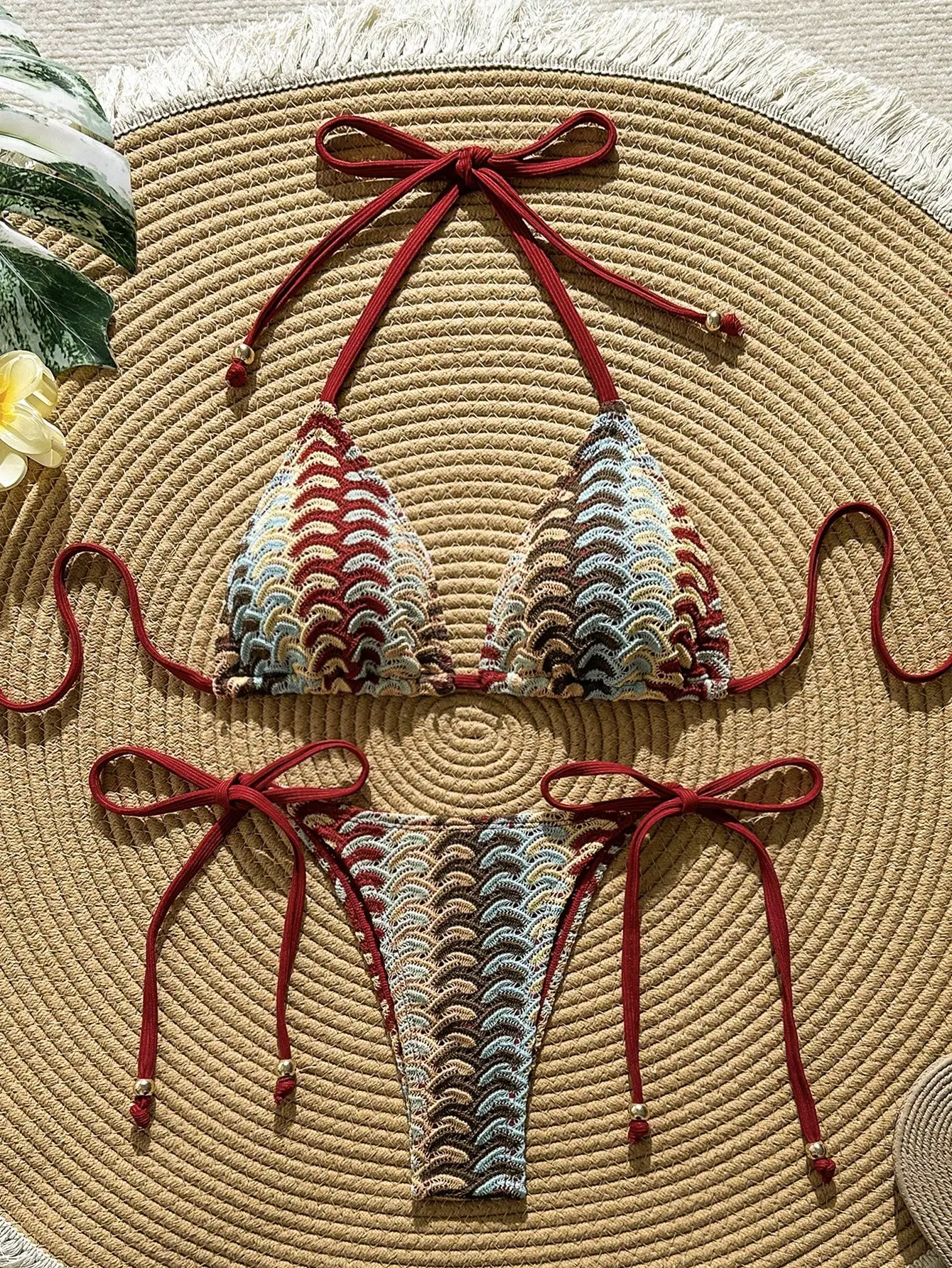 

Женский летний пляжный комплект бикини с завязками на шее и зигзагообразным узором