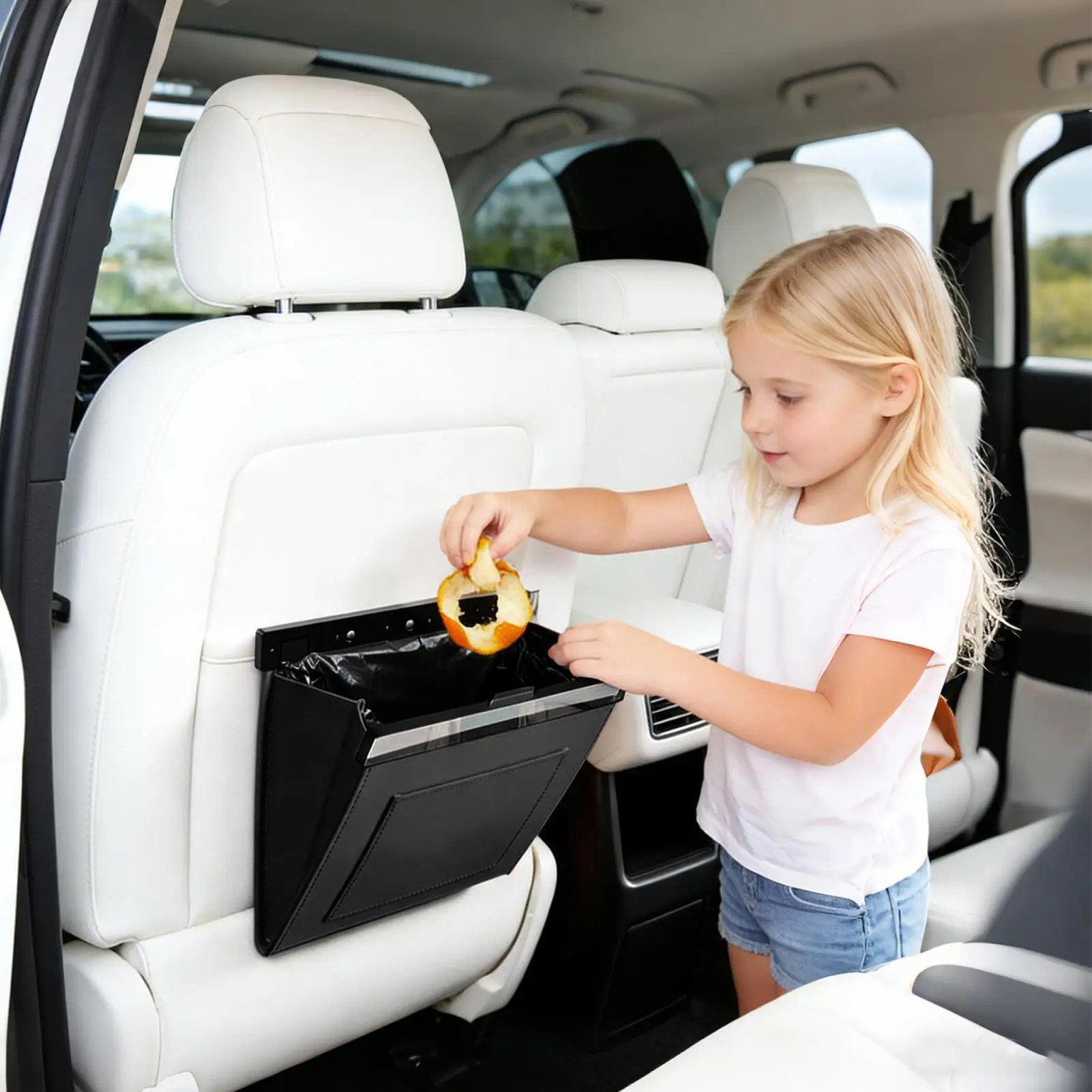 Car Trash Bag Magnetic Closure Backseat Interior Storage Foldable Travel Trash Bag For Road Trips Weekend Outdoor Adventures