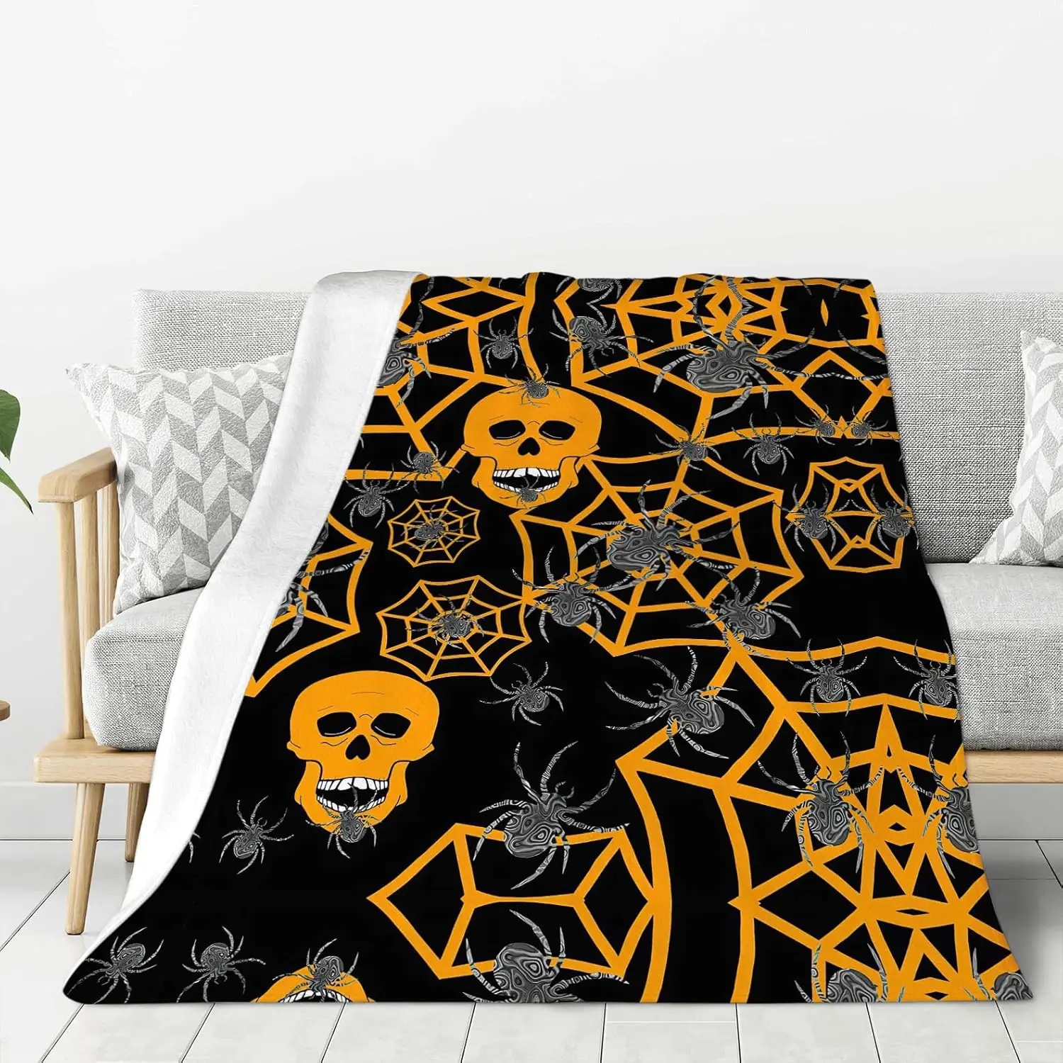 Halloween Blanket Skeleton Spider Throw Blankets Ghost Gothic Cozy Fleece Skull Gifts for Men Women Boys Teen Girls Kids