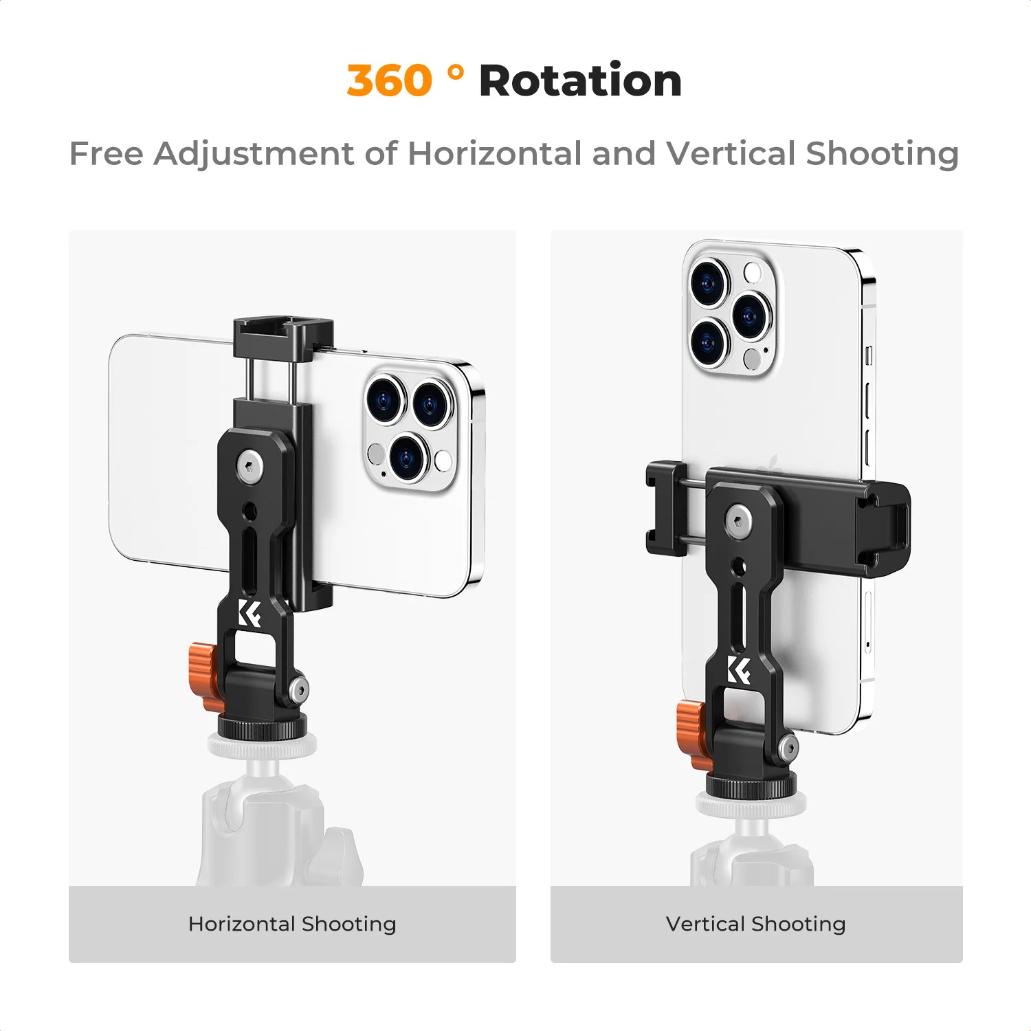 K&F CONCEPT Metal Phone Tripod Mount Universal Smartphone Stand 2 Cold Shoe Mount Adjustable Cellphone Holder for Huawei iPhone