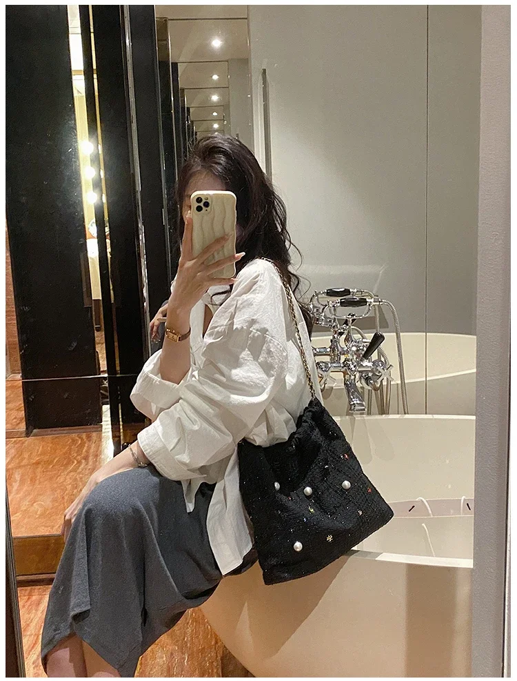 High fashion chain large capacity Tote bag women's new 2023 fashion summer personality diamond-studded shoulder bag