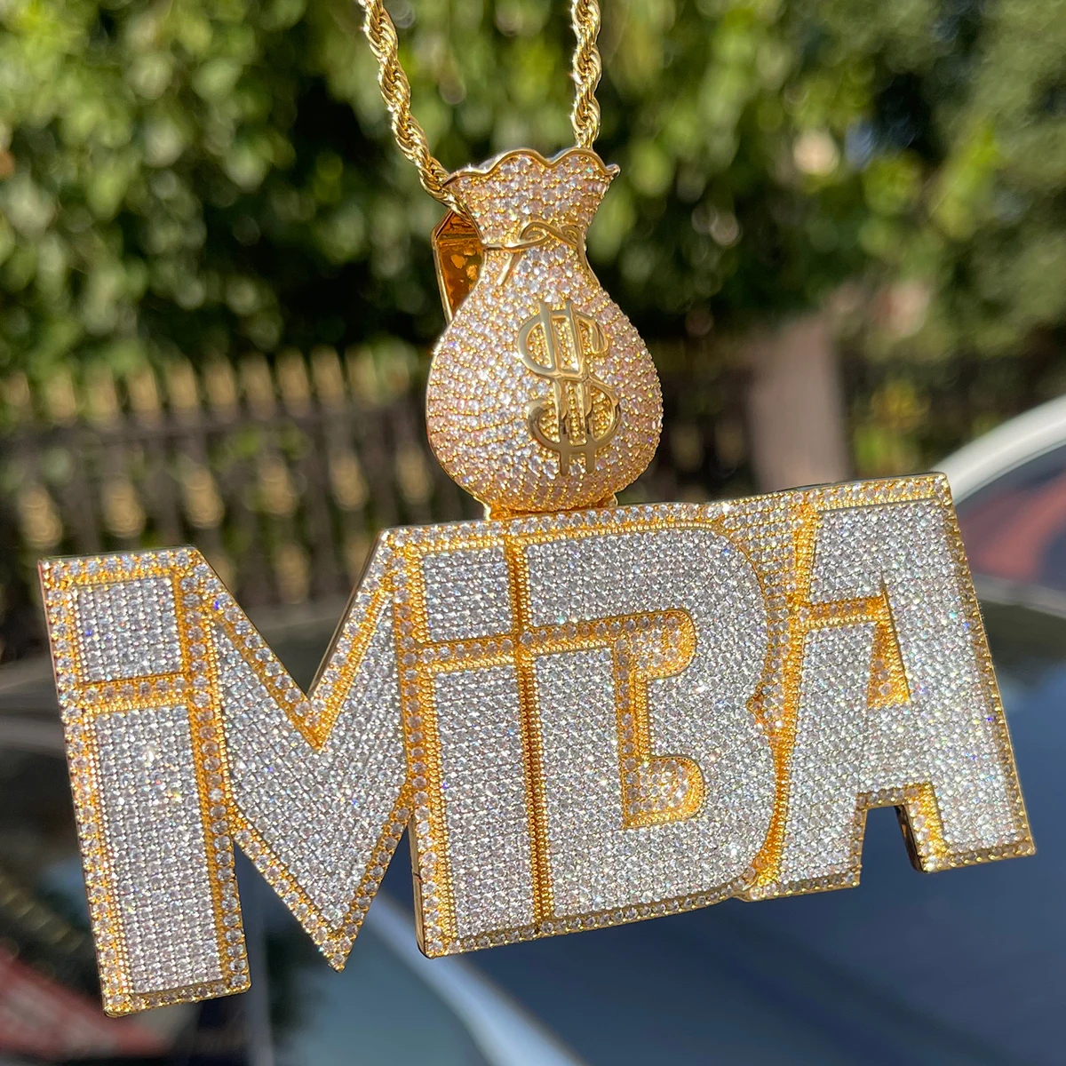 Bolha Carta Pingente Personalizado para Homens, Colar Placa de Nome Personalizado, Dois Tons, Saco de Dinheiro, Ajuste Bail Prong, Jóias Hip Hop