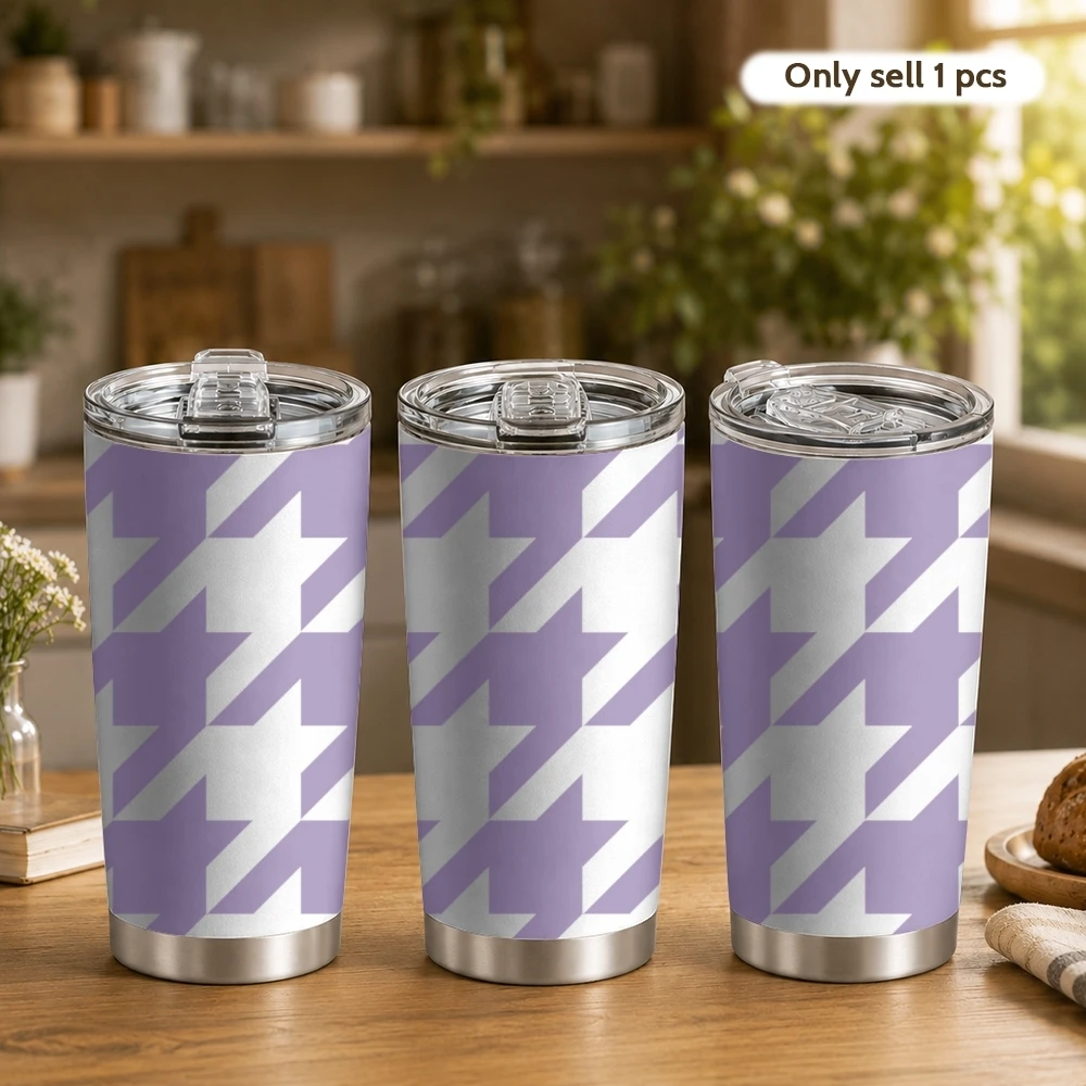 Houndstooth Check Pattern Vacuum Flasks 20oz Coffee Tumbler With 2 Lids & Straw Stainless Steel Vacuum Insulated Mug