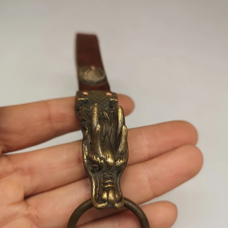 Antique Collectible Belt Buckle Keychain Brass Dragon Head Accessory Pendant Craft Item