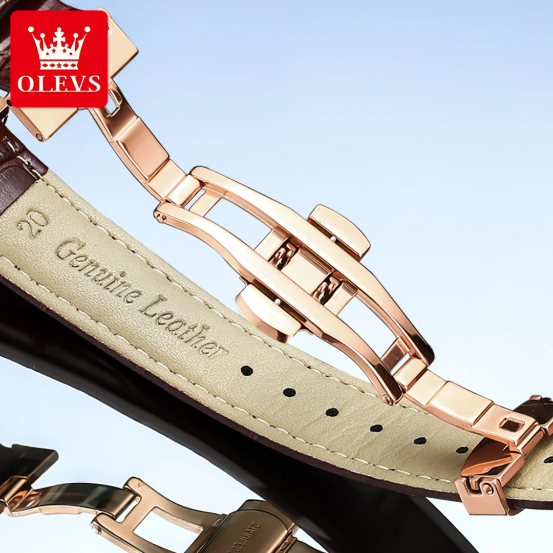 OLEVS 6698, механические деловые часы, подарок, ремешок для часов из натуральной кожи, наручные часы с круглым циферблатом