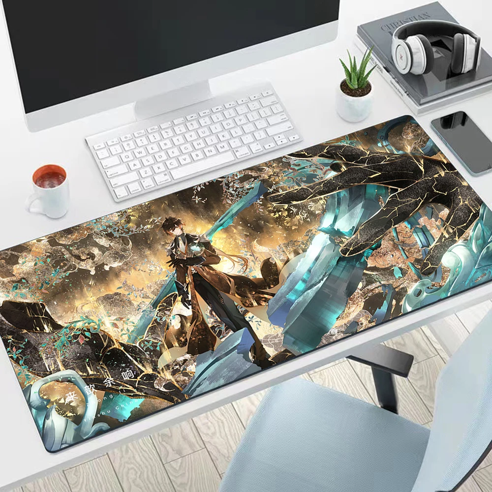 Genshin Zhongli Large Mouse Pad PC Computer Game MousePads Desk Keyboard Mats Office Rubber Anti-slip Mouse Mat 40x90 30x80 CM