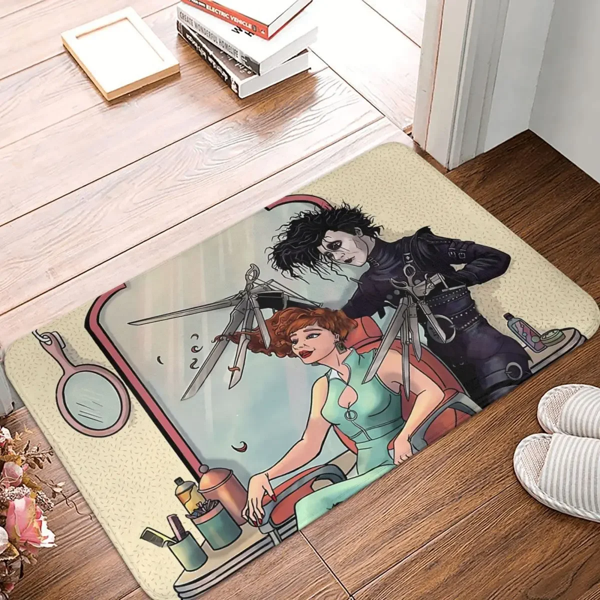 Retro Bathroom Mat Scissorhands Hair Cut Rug Home Doormat Living Room Carpet Decoration