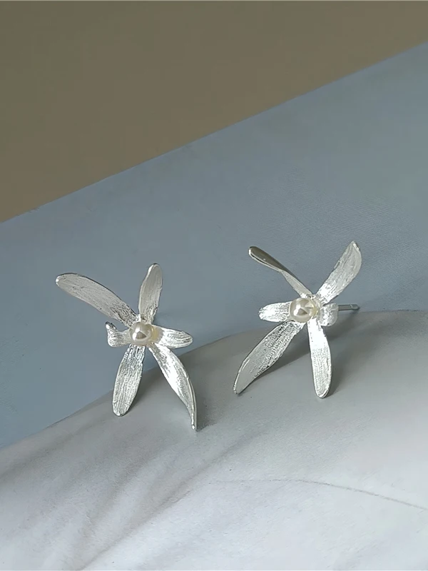 

Fanling Original Orchid Ear Studs S925 Pure Silver Pearl Elegant Artistic Fashion Jewelry for Women