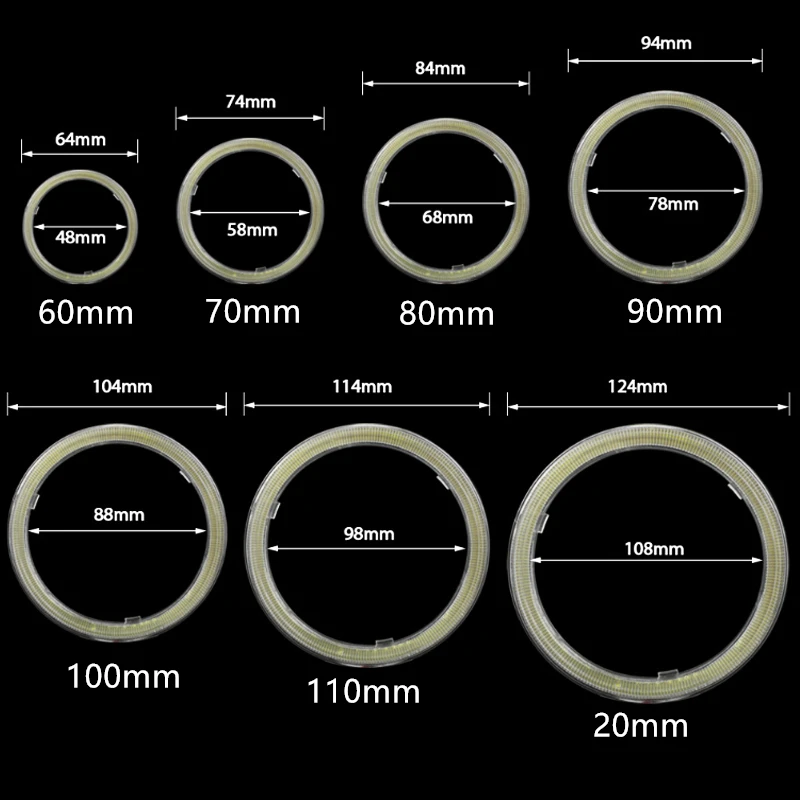 AYJERY 1 Piece 9-30V DC COB Angel Eyes 70MM Auto Halo Rings 60MM 80MM 90MM 100MM 110MM 120MM Headlight Angel Rings Motorcycle