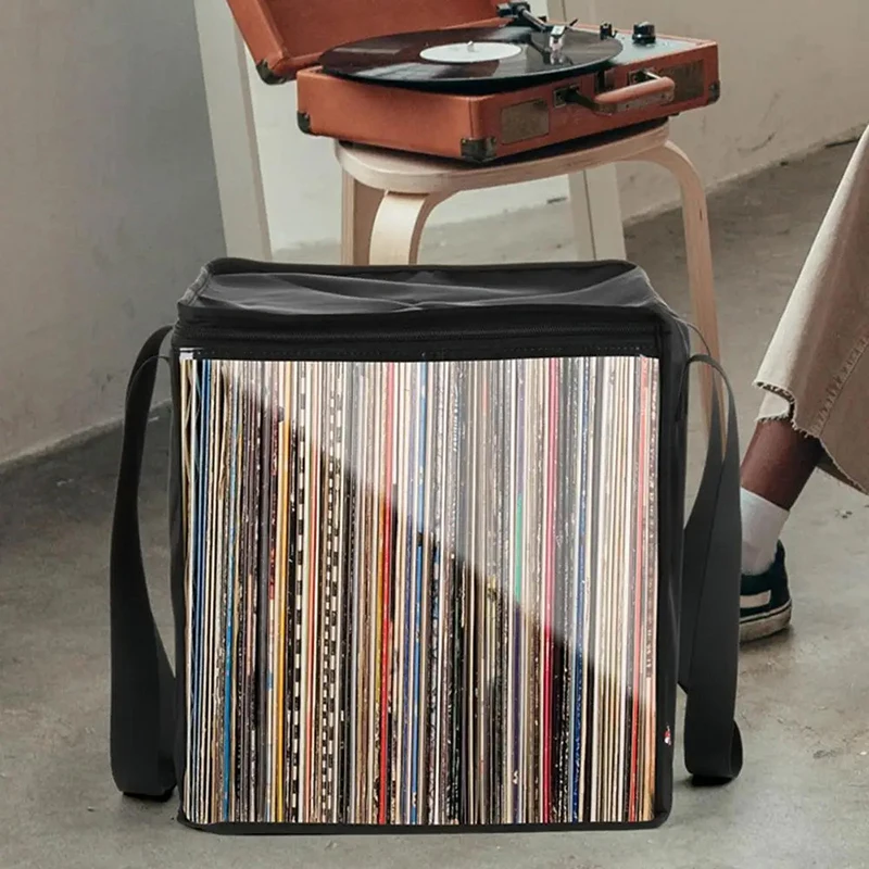 Vinyl Record Storage Case Dustproof Portable Storage Bag With Lid Handles For 12 Inch Vinyl Albums Books Photos Albums Storage▪