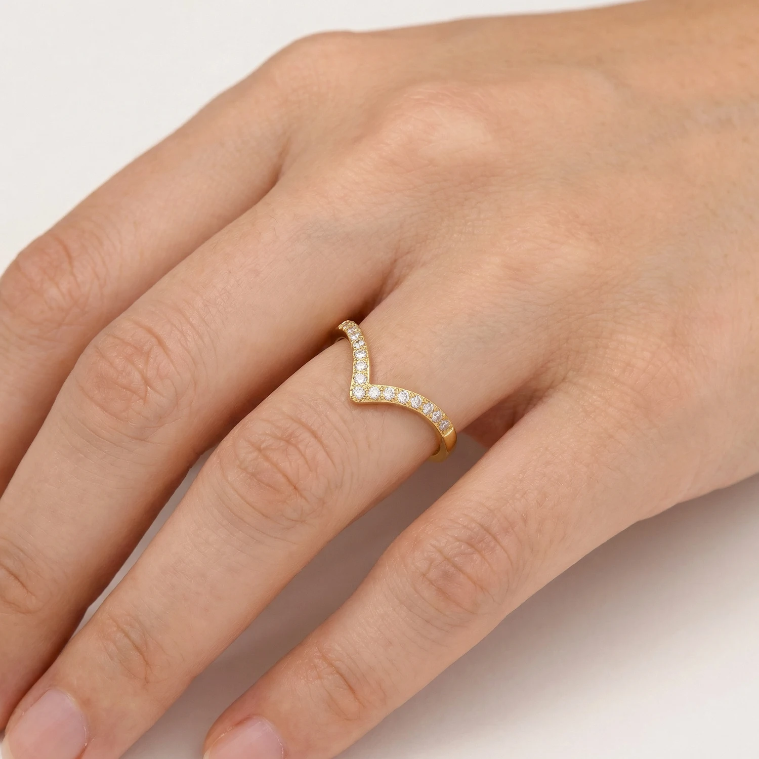 Fashion V-Shaped CZ Ring for Women, Stainless Steel Waterproof Hypoallergenic Wedding Jewelry Gift