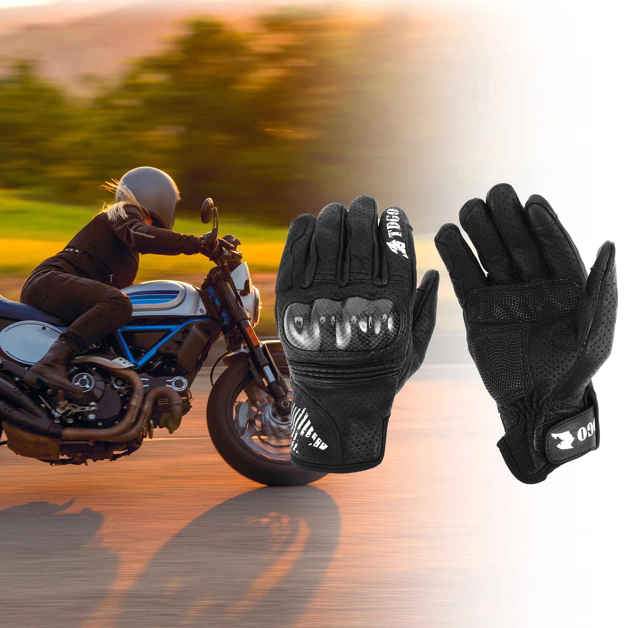 Motoforti 1 Pair M L Motorbike Gloves Spring Summer Breathable Smartphone Touch Black Nylon