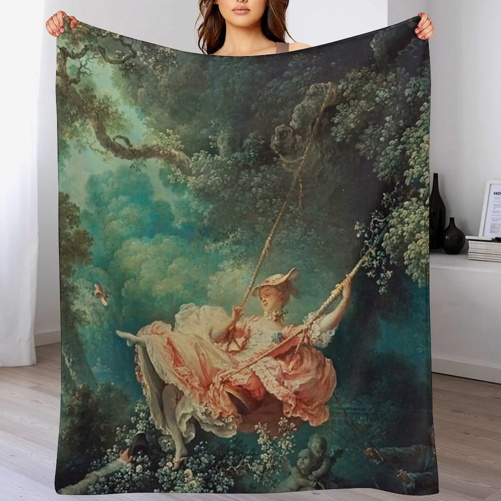 Jean-Honore Fragonard's The Swing Throw Blanket Cute Plaid Large Blankets Sofas Of Decoration Bed covers Blankets