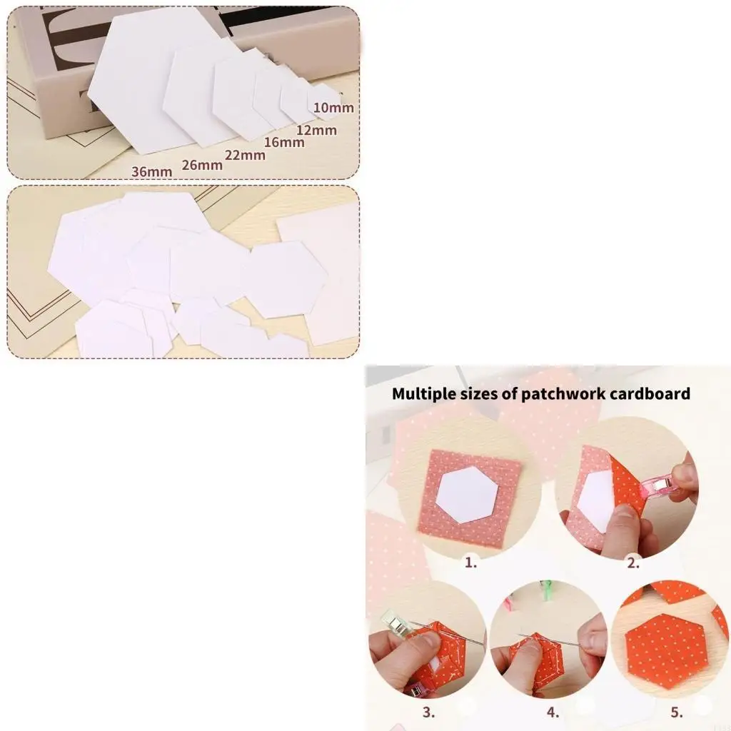 F19B 600Pcs Hexagon Quilting Paper, 6 Size Paper Piecing Paper Quilting Templates for Quilting and Patchwork Sewing Project