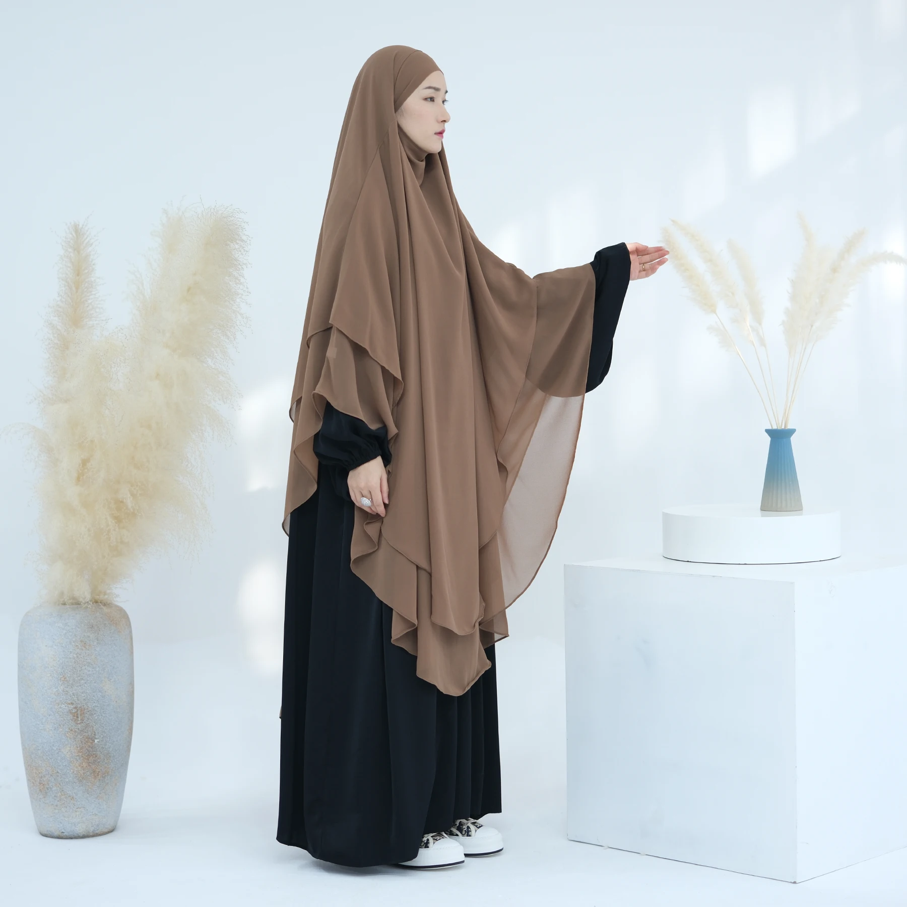 

Eid Djellaba Ramadan Chiffon Long Khimar Abaya Niqab Turkey Arabic Muslim Hijab Islam Prayer Clothes Women Turban Femme Dresses