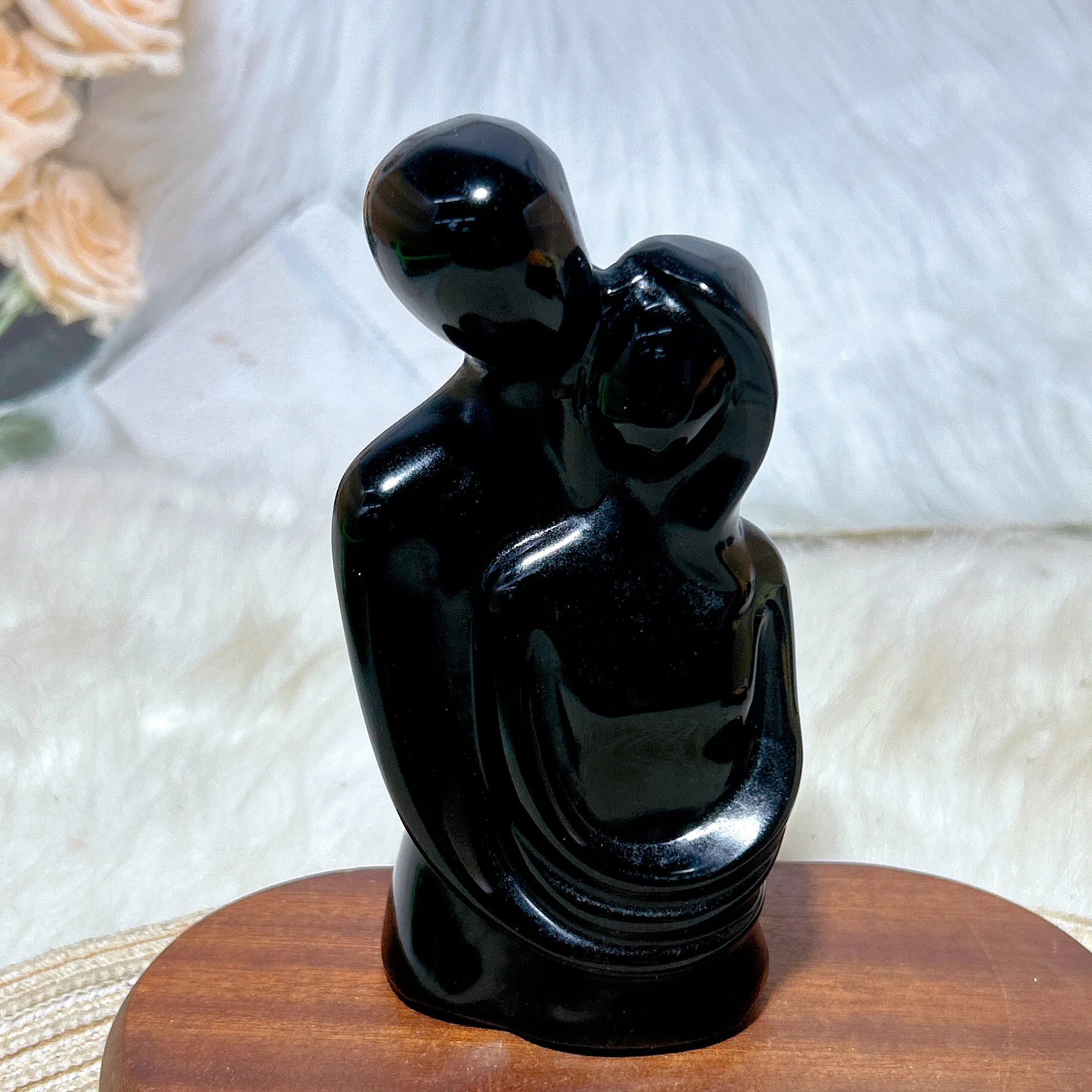 Natural Crystal Black Obsidian Lovers Big Carving Healing High Quality Gemstones Mineral Home Decorations Room Decor Gift