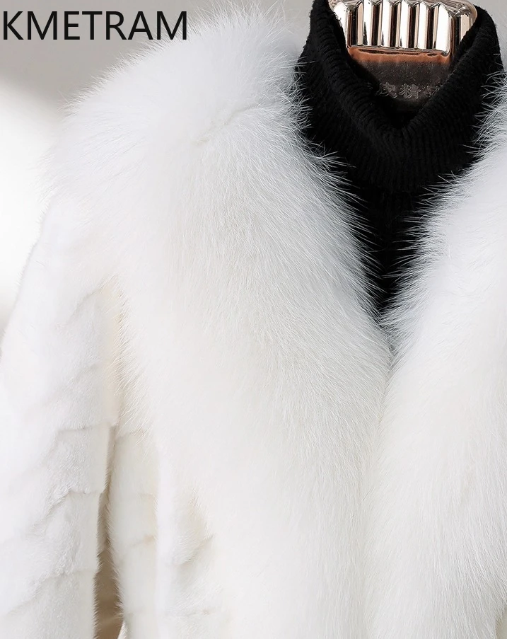 KMETRAM Natural Fox Fur and Mink Fur Down Jacket White Real Fur Coat Thick Warm 2025 Long Winter Clothes for Woman ropa mujer