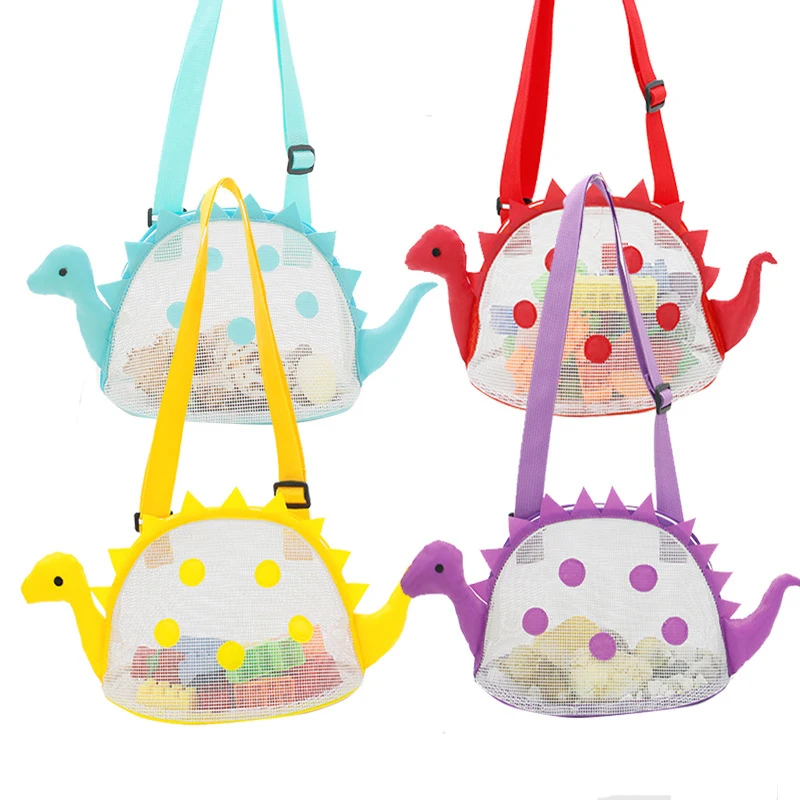 Mode bunte Mesh Strand tasche Meer für Kinder Dinosaurier Sea Shell Tasche Strand Spielzeug Aufbewahrung tasche verstellbare kleine Netz tasche mit Reiß verschluss