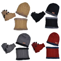 Winter Kinderen Gebreide Muts Sjaal Handschoenen Pluche Voering Warme Kinderen Beanie Hoeden Set Antislip Handschoenen Halswarmer 4 Stuks Kids cap 4-10Y