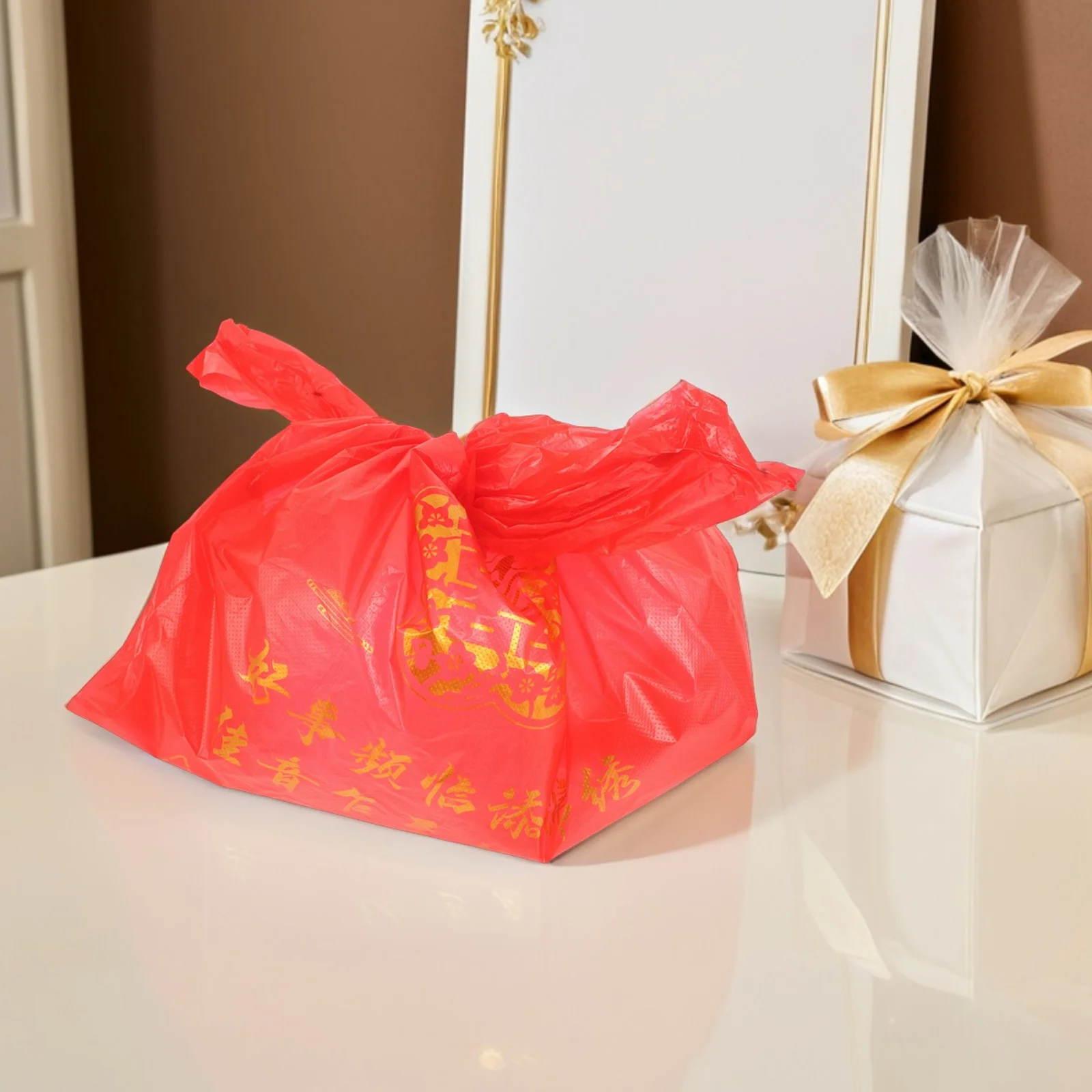

50pcs Red Bags Golden Double Chinese Red Candy Bag Happiness Wedding Party Favor Candy Packaging Bulk Quantity