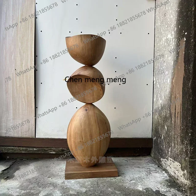 A74Solid wood sculpture floor-to-ceiling ornaments restaurant restaurant sales office soft decoration vertical entrance art