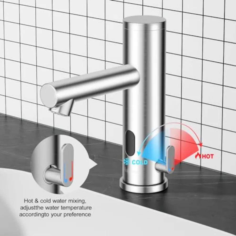 صنبور حوض الحمام بمستشعر الأشعة تحت الحمراء بدون استخدام اليدين مع التحكم في درجة الحرارة للحمامات الحديثة صنبور حوض بدون لمس يعمل بالبطارية #5