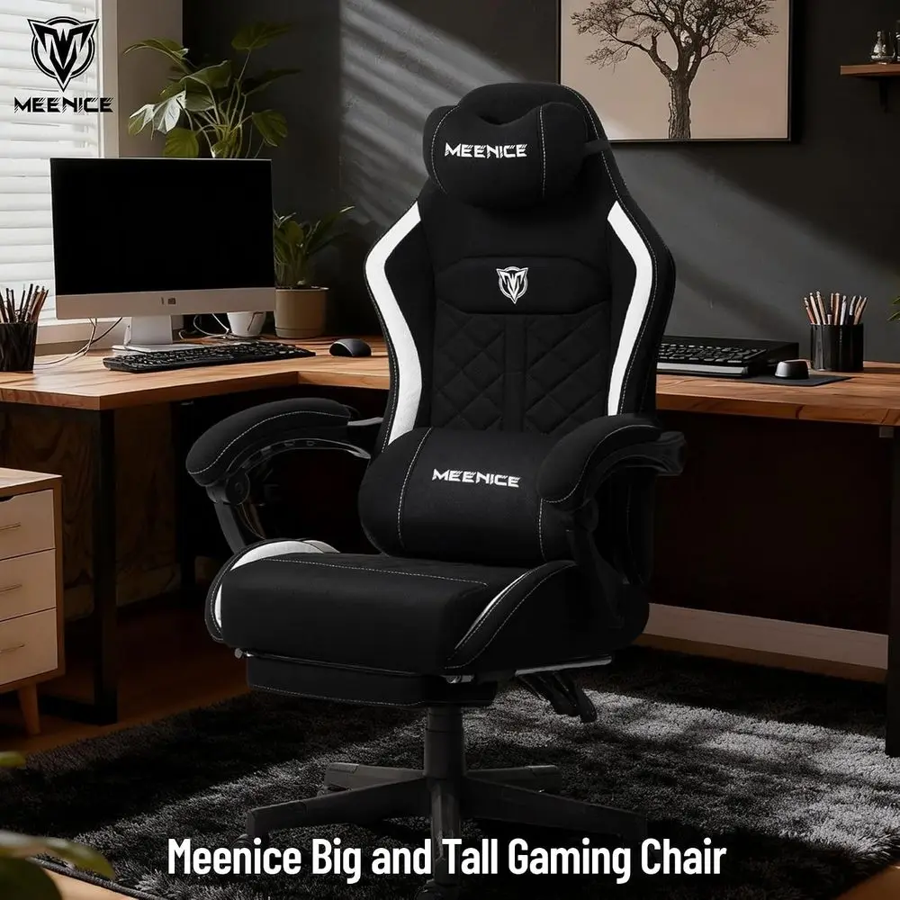 Big and Tall Gaming Chair abric with ootrest, Massage Lumbar or Adults | Ergonomic High Back Gamer Chair with ket Spring Cusion,