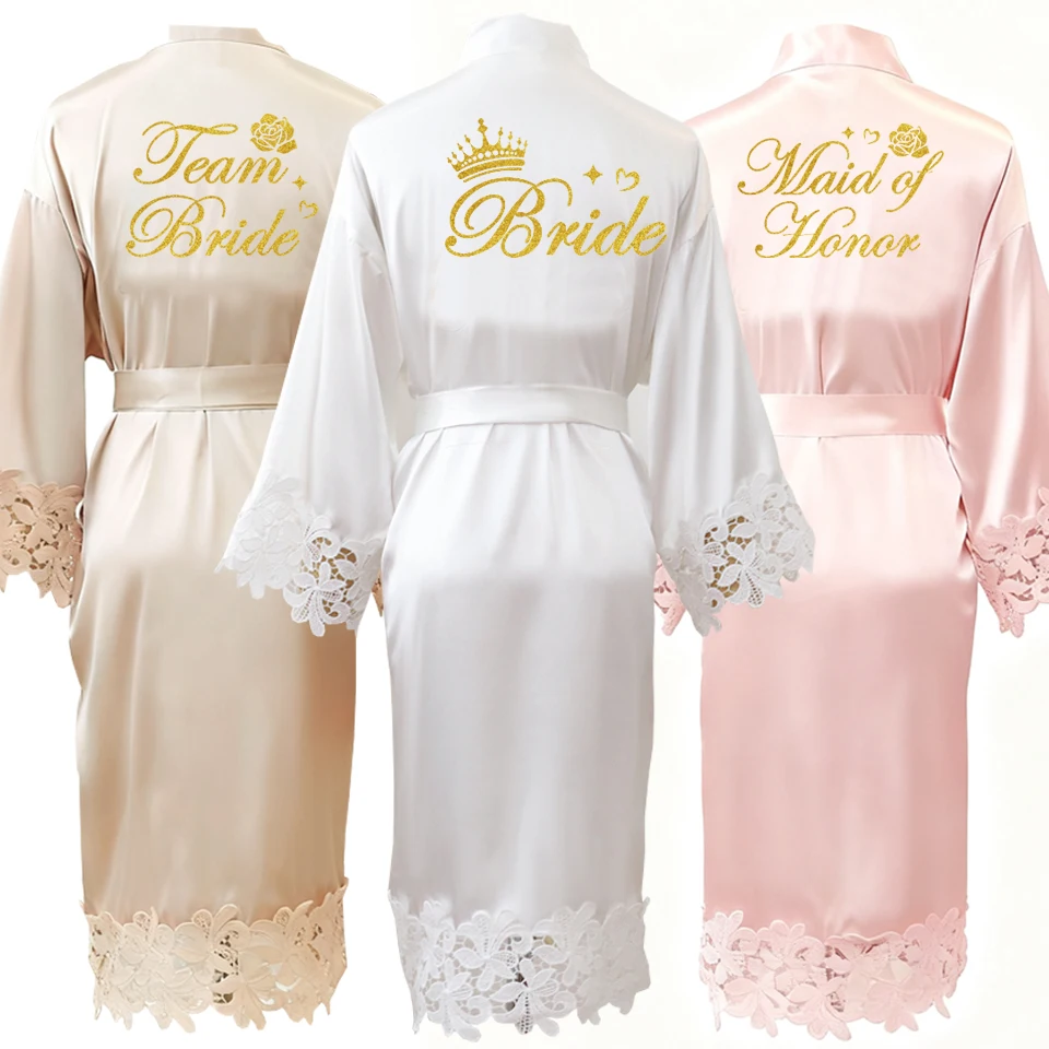 

Elegant Lace Team Bride Wedding Bathrobe Bridal Robe Bride Bridesmaid Wedding Robes Woman Bachelorette Hen Party