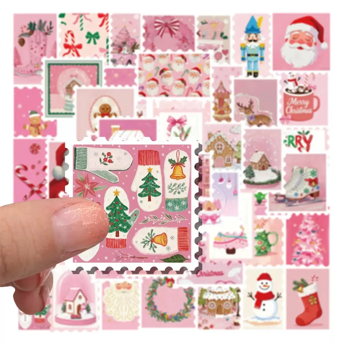 10/50 قطعة الرجعية الوردي سانتا كلوز عيد الميلاد Stamps ملصقات الجمالية السنة الجديدة الهاتف حقيبة الديكور الشارات الاطفال اللعب الهدايا