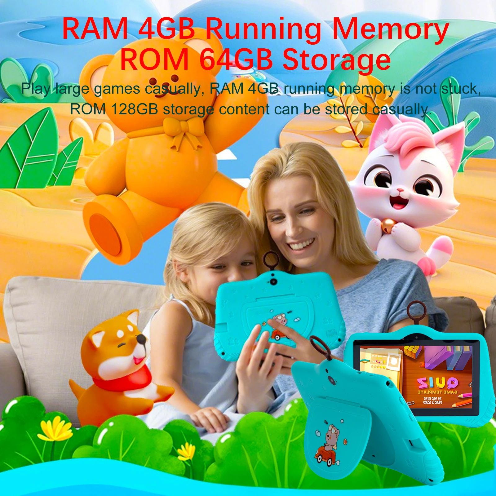 Nuovo Tablet Pc WiFi 5G da 7 pollici per i migliori regali per bambini Android Gioco per bambini Tavolette per apprendimento educativo Quad Core 4 GB RAM 64 GB ROM