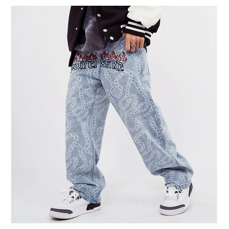 Celana Baggy Jeans Hip Hop Pakaian Tren 2022 Celana Panjang Kasual Pria Gambar Cetak Denim Huruf Pakaian Jalanan Y2k Pria Trendyol Wanita