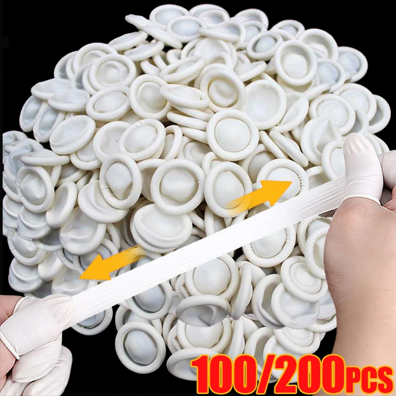 200/100pcs Disposable Latex Rubber Finger Cots Sets Non-slip White Fingertips Protector Gloves for Phone Watch Repair Tools