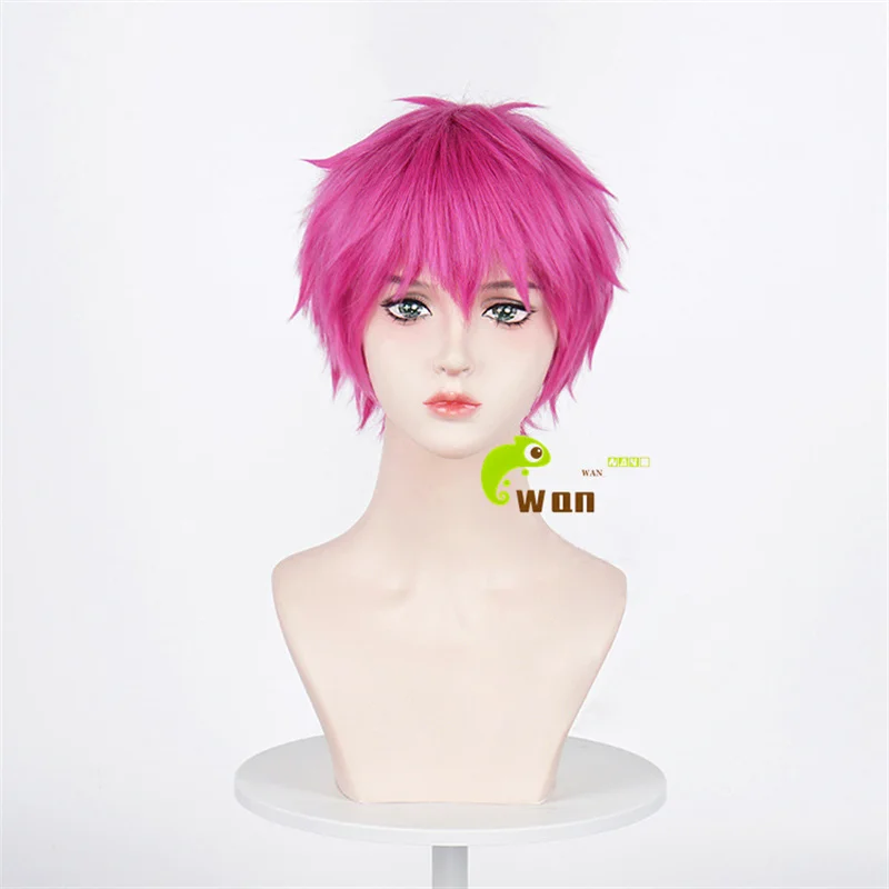 Anime Saiki Kusuo Cosplay Wig 25cm Short Rose Red Wigs Heat Resistant Synthetic Hair Saiki Kusuo Cosplay Glasses Wig + Wig Cap