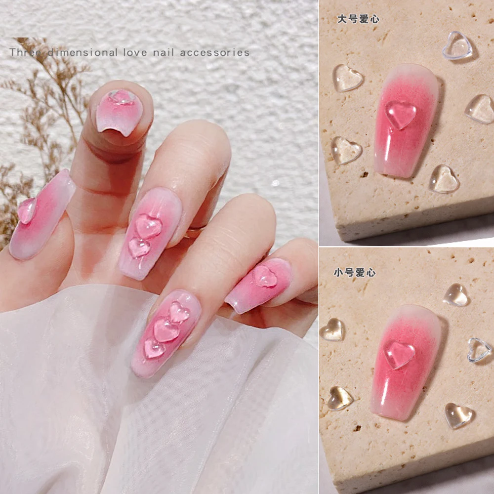 20-100 pezzi di ciondoli per decalcomanie per nail art a forma di cuore 3D per unghie, ciondoli per unghie a forma di cuore in acrilico trasparente 3D per donne Accessorio per salone manicure fai da te *
