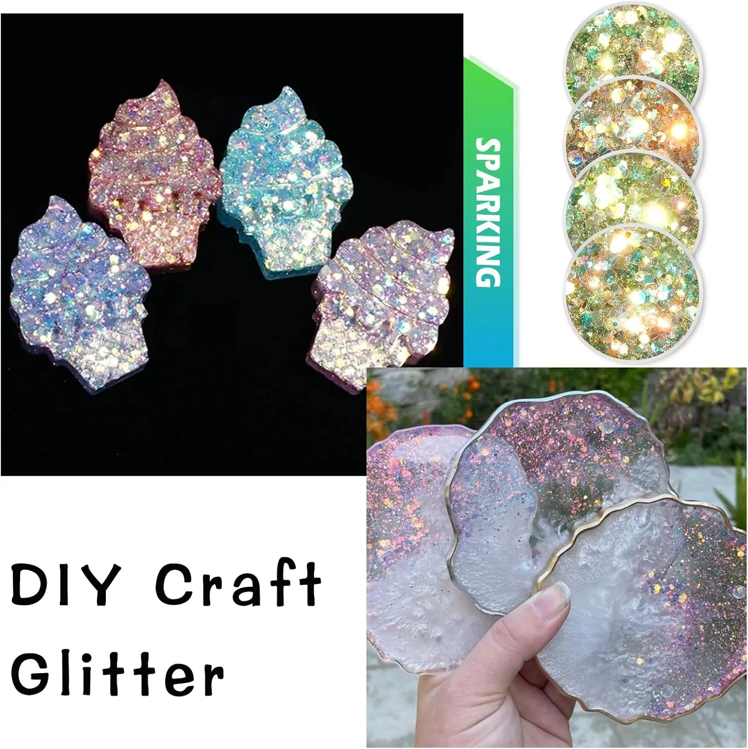 Opal Chunky Glitter – 12 verträumte Bernsteinfarben, je 5 ml – holografischer feiner Glitzermix, Nagelglitzer, schillernd und für DIY-Bastelarbeiten – Detail 2