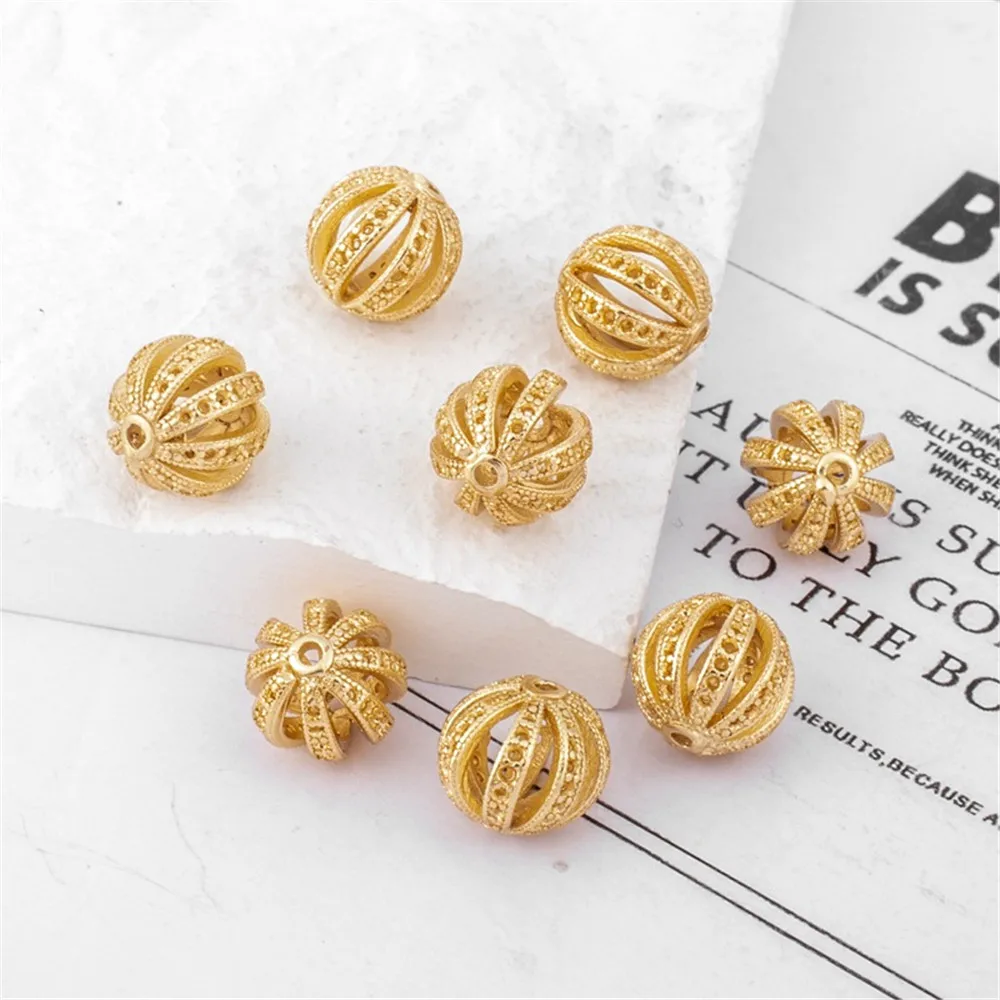 14K Gold-Color Mold Lace Hollow Beads, Melon Pattern Beads, Round Balls Loose Beads DIY Handmade Jewelry Accessories 10mm