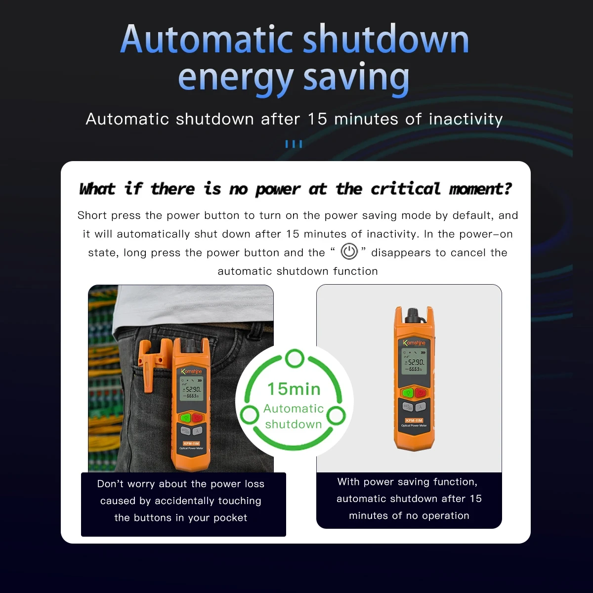 Komshine Power Meter Tester Attenuation Fiber Optical 2in1 Auto Switch KPM-11M-A-G Mobile Telecommunications -70dBm 6dBm