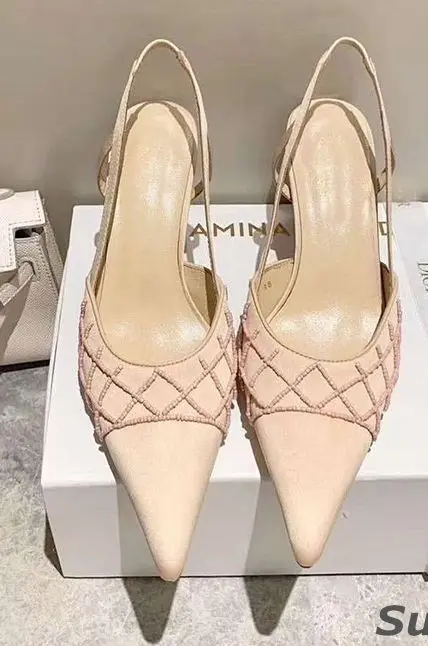 

Celebrity Style Beaded Diamond Pointed Toe French High Heels 2023 Summer New Silk Slim Heels with Sandals Women's Pumps Solid