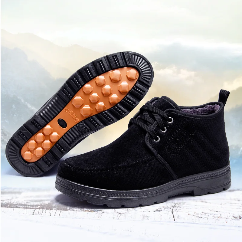 Herren Winterstiefel, Schnürstiefel mit Fleece-Futter, knöchelhohe Stiefeletten, rutschfeste, dicke Sohle, warm, für ältere Herren, lässige Baumwollschuhe. – Detail 5