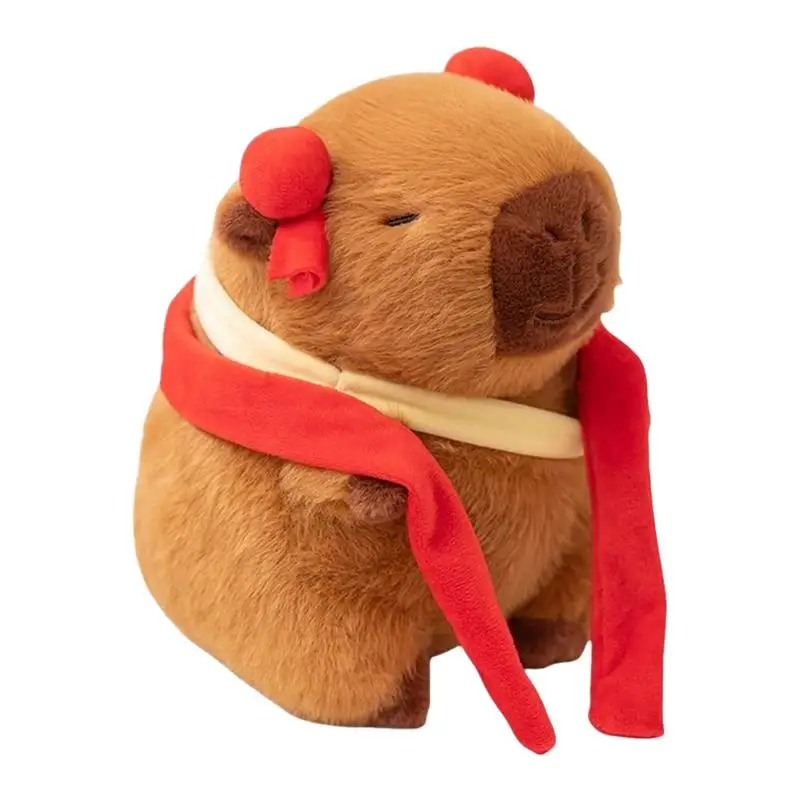 

Capybara Stuffed Animal Capybara Stuffed Animal Plush 9Inch Soft Stuffed Toy Wear Red Hair Accessories And A Scarf For Kids