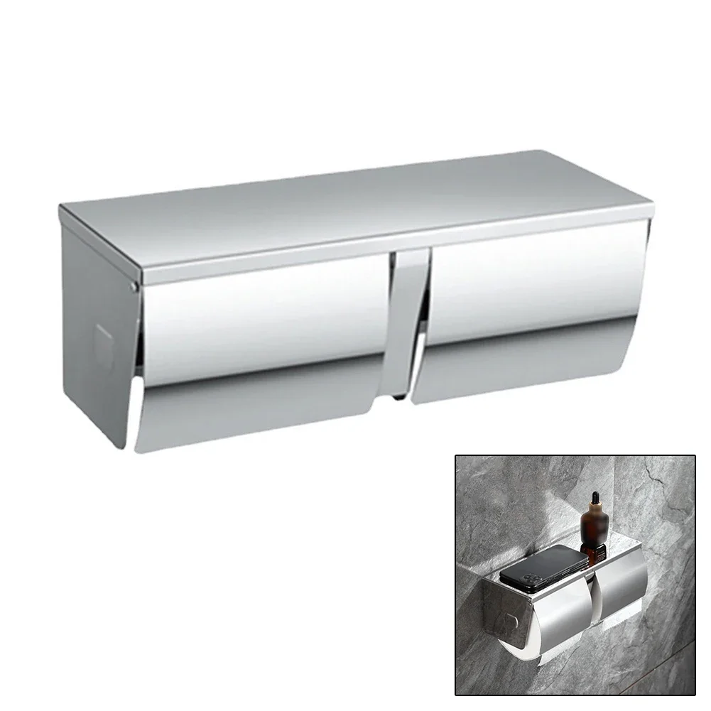 

Stainless Steel Waterproof Double Roll Toilet Paper Holder Dispenser Bathroom Wall-mounted Toilet Paper Storage Holder